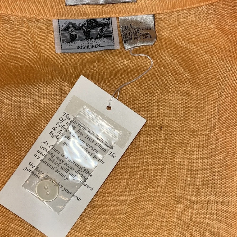 Edward 100% Irish linen sleeveless top. Orange crossbody tie. large. Fall. - Picture 10 of 11